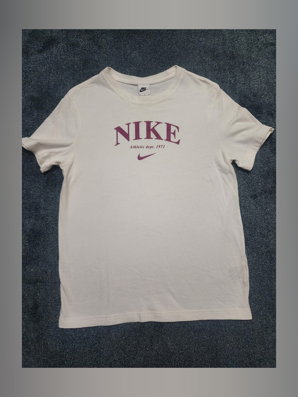 Nike Youth White Short Sleeve Tee with Mauve Logo